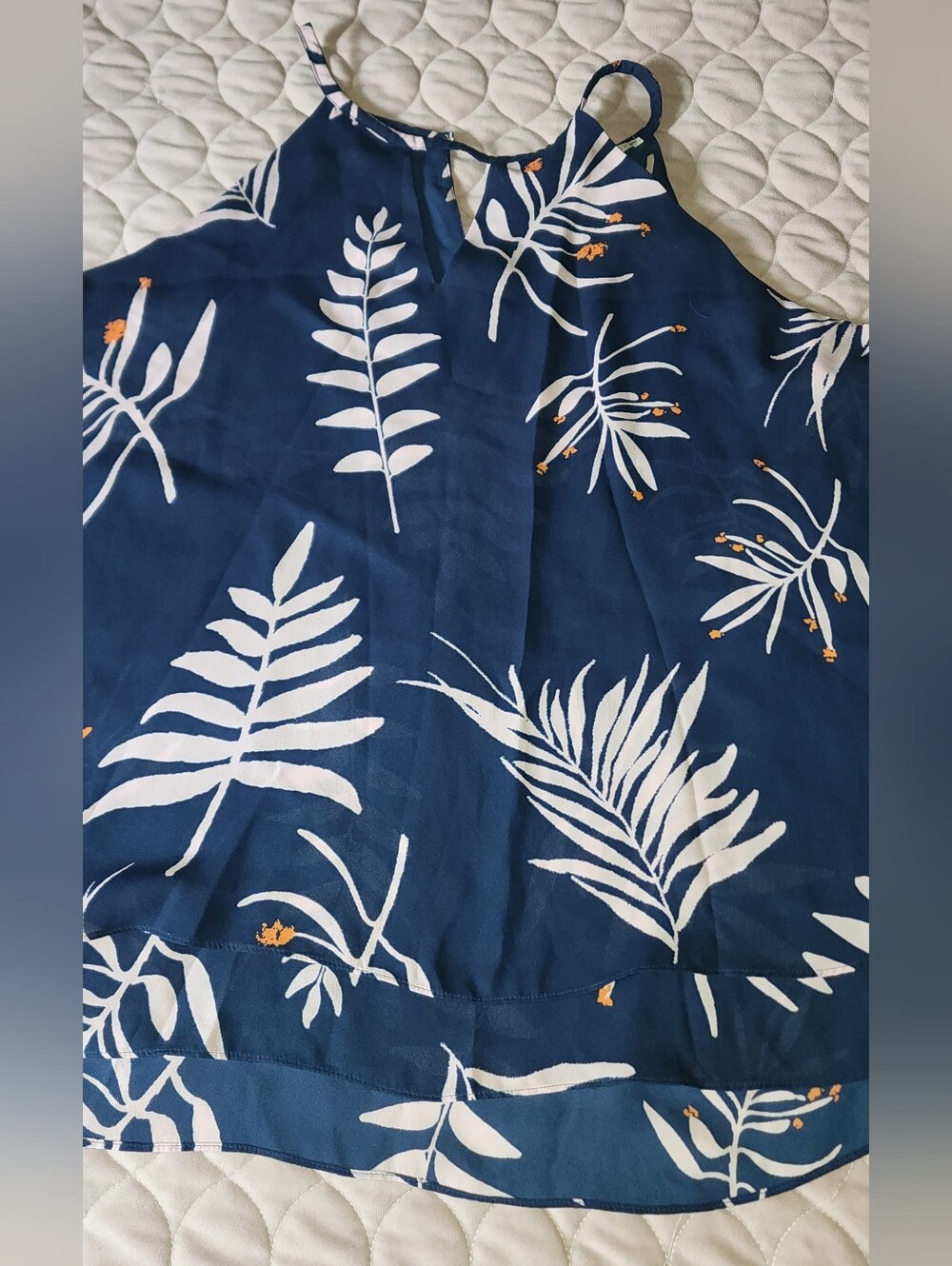 Violet & Claire Navy Tropical Leaf Print Camisole with Orange Accents
